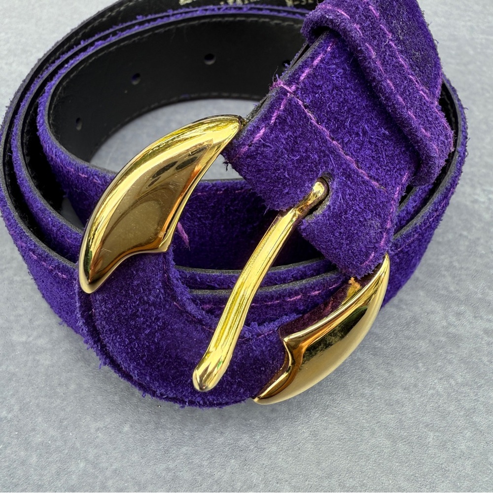 Vintage Purple Belt with Gold Buckle in Genuine Suede Leather 32 Rare - Picture 3 of 14